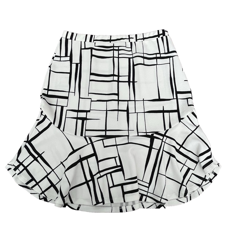 Pleione Flare Trumpet Pencil Skirt M 8 10 Chic Abstract Art Print Line Striped